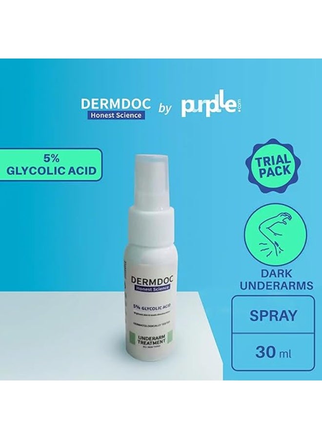 DERMDOC 5% Glycolic Acid Underarm Brightening Spray Treatment 30ml | Multipurpose Exfoliating Toner For Dark Spots On Face & Body | Reduces Hyperpigmentation | Evens Skin Tone | Controls Odour | Helps with Dark Neck & Knees, Strawberry Legs - Image 4